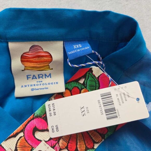 New XXS Farm Rio x Anthropologie Floral organza midi skirt in Blue Peony - Picture 7 of 9